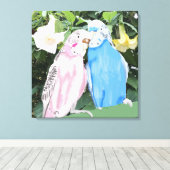 Roze en blauwe zogende boedgies en Angel Trumpets Canvas Afdruk (Insitu (Houten vloer))