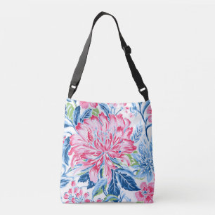 Roze en blauwe zomerbloemen crossbody tas