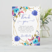 Roze en Blauwe Zomerbloemen Lijst Verjaardag Bedankkaart (Staand voorkant)