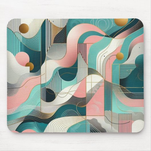 Roze en Blauwgroen Abstracte Muismat (Voorkant)