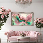 Roze en Blauwgroen Abstracte Oceaan beweging Perfect Poster