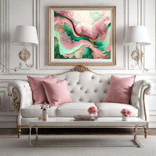 Roze en Blauwgroen Abstracte Oceaan beweging Perfect Poster