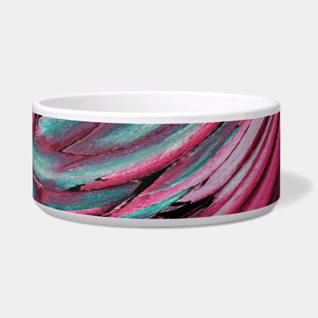Roze en Blauwgroen Abstracte (Pet) Bowl Voerbakje (Rechts)