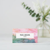 Roze en blauwgroen abstracte waterverf in nood visitekaartje (Staand voorkant)