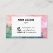 Roze en blauwgroen abstracte waterverf in nood visitekaartje (Achterkant)