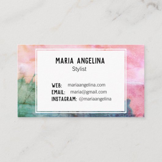 Roze en blauwgroen abstracte waterverf in nood visitekaartje (Achterkant)