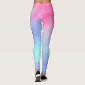 Roze en Blauwgroen Abstracte Waterverf Leggings (Achterkant)