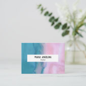 Roze en blauwgroen abstracte waterverf visitekaart visitekaartje (Staand voorkant)
