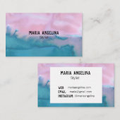 Roze en blauwgroen abstracte waterverf visitekaart visitekaartje (Voorkant / Achterkant)