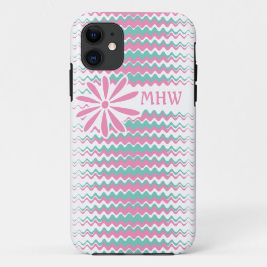 Roze en Blauwgroen avy Stripes aangepaste monogram Case-Mate iPhone Case (Achterkant)