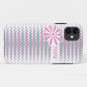 Roze en Blauwgroen avy Stripes aangepaste monogram Case-Mate iPhone Case (Achterkant (horizontaal))
