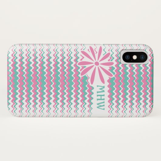 Roze en Blauwgroen avy Stripes aangepaste monogram Case-Mate iPhone Case (Achterkant (horizontaal))