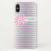 Roze en Blauwgroen avy Stripes aangepaste monogram Case-Mate iPhone Case (Achterkant)