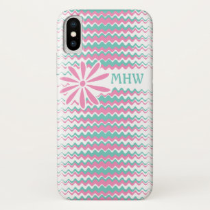 Roze en Blauwgroen avy Stripes aangepaste monogram Case-Mate iPhone Case
