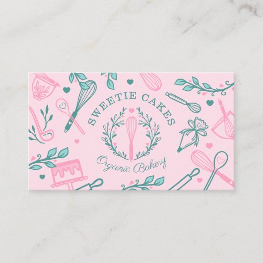 Roze en Blauwgroen bakkerij- en kookartikelen Visitekaartje (Voorkant)
