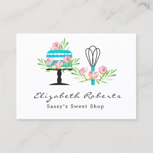 Roze en Blauwgroen Bakkerijproducten Visitekaartje (Voorkant)