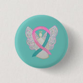 Roze en Blauwgroen bewustzijn Ribbon Angel Button  (Voorkant)
