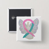 Roze en Blauwgroen bewustzijn Ribbon Angel Button  (Voorkant /achterkant)