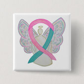 Roze en Blauwgroen bewustzijn Ribbon Angel Button  (Voorkant)