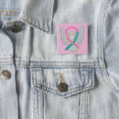 Roze en Blauwgroen bewustzijn Ribbon Angel Button (In situ)