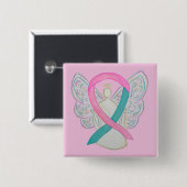 Roze en Blauwgroen bewustzijn Ribbon Angel Button (Voorkant /achterkant)