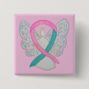 Roze en Blauwgroen bewustzijn Ribbon Angel Button