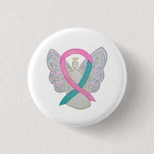 Roze en Blauwgroen bewustzijn Ribbon Angel Button