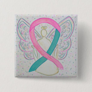 Roze en Blauwgroen bewustzijn Ribbon Angel Button 