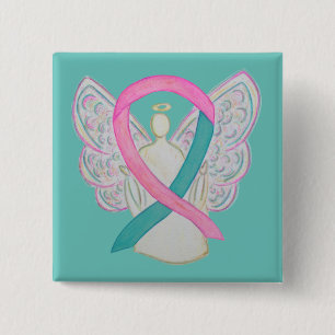 Roze en Blauwgroen bewustzijn Ribbon Angel Button 