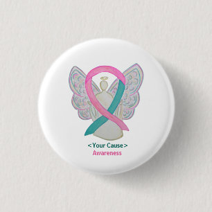 Roze en Blauwgroen bewustzijn Ribbon Angel Pin But Ronde Button 3,2 Cm