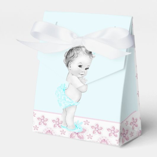 Roze en Blauwgroen Blauw Baby shower Bedankdoosjes (Voorkant Zijde)