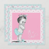 Roze en Blauwgroen Blauw Baby shower Kaart (Voorkant / Achterkant)