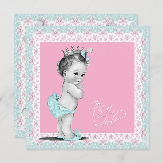 Roze en Blauwgroen Blauw Baby shower Kaart (Voorkant / Achterkant)
