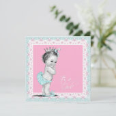 Roze en Blauwgroen Blauw Baby shower Kaart (Staand voorkant)