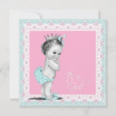 Roze en Blauwgroen Blauw Baby shower Kaart (Voorkant)