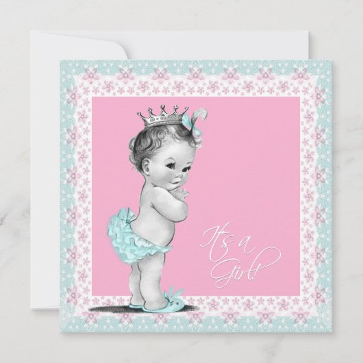 Roze en Blauwgroen Blauw Baby shower Kaart (Voorkant)