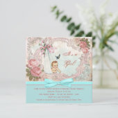  roze en Blauwgroen blauw Baby shower Kaart (Staand voorkant)
