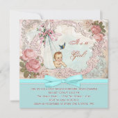 roze en Blauwgroen blauw Baby shower Kaart (Voorkant)