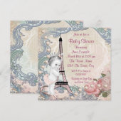  roze en Blauwgroen blauw Parijse Baby shower Kaart (Voorkant / Achterkant)