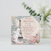  roze en Blauwgroen blauw Parijse Baby shower Kaart (Staand voorkant)