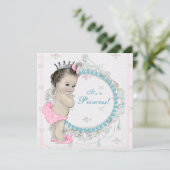 Roze en Blauwgroen Blauw  Princess Baby shower Kaart (Staand voorkant)