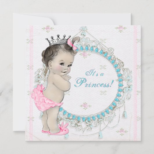 Roze en Blauwgroen Blauw  Princess Baby shower Kaart (Voorkant)
