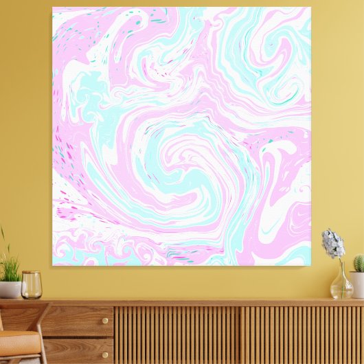 Roze en Blauwgroen blauw zwemmen Canvas Afdruk (Insitu (Woonkamer))