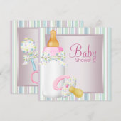  roze en Blauwgroen blauwe babymeisjesdouche Kaart (Voorkant / Achterkant)