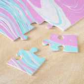 Roze en Blauwgroen blauwe Snoep Colour Marble Name Legpuzzel (Zijkant)