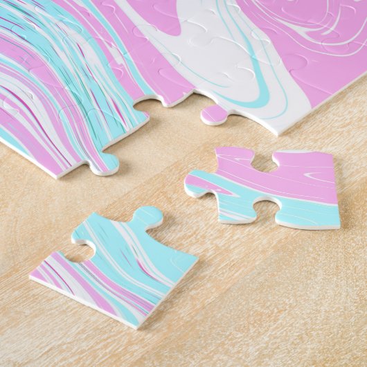 Roze en Blauwgroen blauwe Snoep Colour Marble Name Legpuzzel (Zijkant)