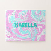 Roze en Blauwgroen blauwe Snoep Colour Marble Name Legpuzzel (Horizontaal)