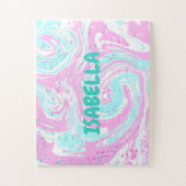 Roze en Blauwgroen blauwe Snoep Colour Marble Name Legpuzzel (Verticaal)
