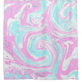 Roze en Blauwgroen blauwe Snoep van katoen Douchegordijn (Voorkant)