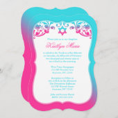 Roze en Blauwgroen Blauwe Zwemmen Bat Mitzvah Kaart (Voorkant / Achterkant)